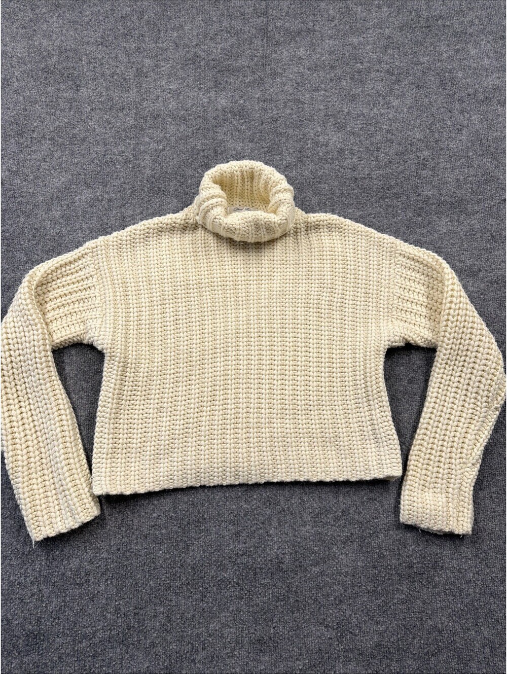 Cloud Ten Cream Chunky Mock Neck Cropped Pullover Knitted Cream Sweater SZ M